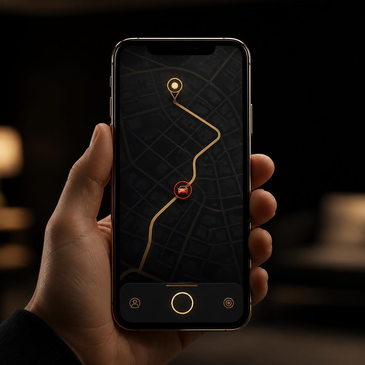 Ilustração de celular exibindo a localização de um veículo em um mapa